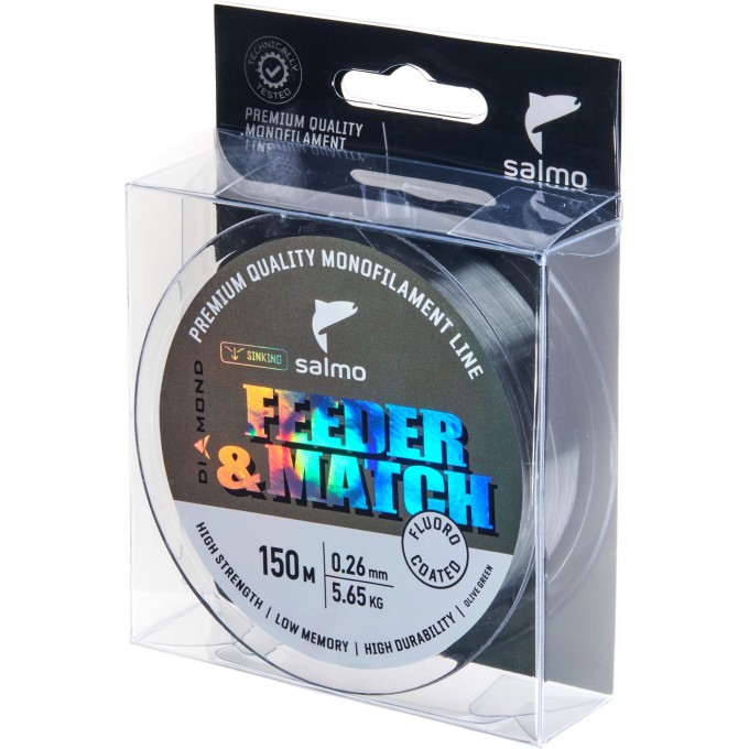 Леска монофильная SALMO DIAMOND FEEDER & MATCH FLUORO COATED Olive Green 150/026 4036-026