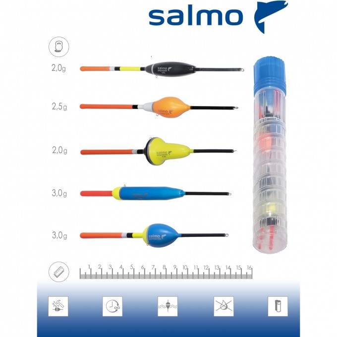 Поплавки SALMO СТОЯЧАЯ ВОДА в тубусе, 5 шт. 9600LAKE-SET